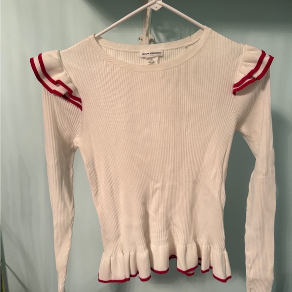 Club Monaco White and Red Ruffle Sweater - Picture 3 of 3